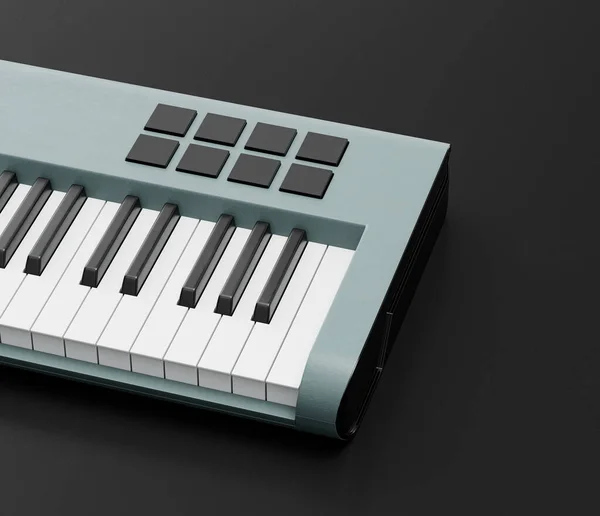 Music Instriument Synthesizer Electronic Keyboard Floor Dark Studio Nobody Rendering — Stock Photo, Image