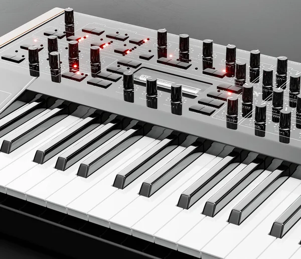 Music Instriument Synthesizer Electronic Keyboard Floor Dark Studio Nobody Rendering — Stock Photo, Image