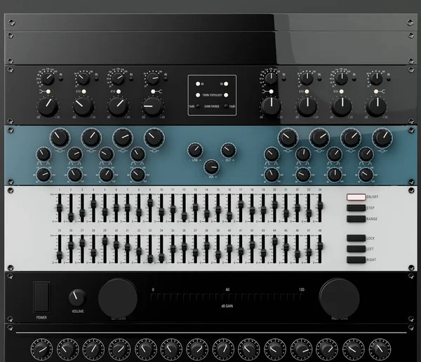 Music Instriument Profesionální Audio Rack Tmavém Studiu Nikdo Rendering — Stock fotografie