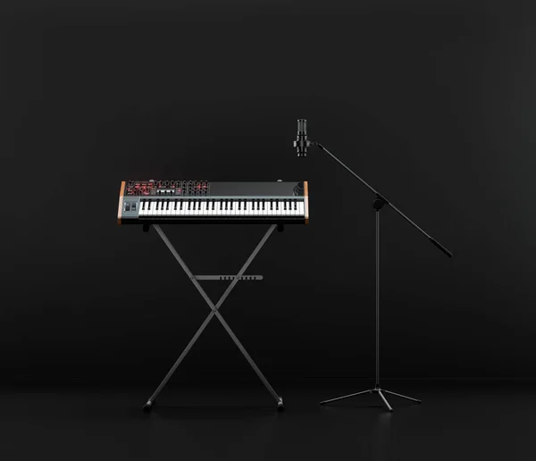 Music Instriument Studio Keyboard Stand Keyboard Microphone Dark Studio Nobody — Stock Photo, Image