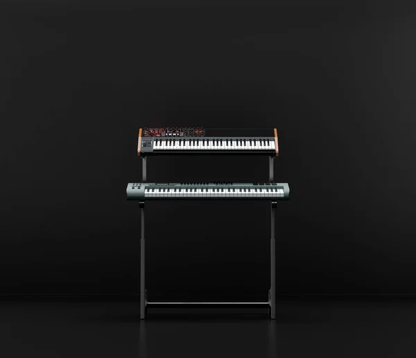 Muziekinstallatie Studio Toetsenbord Keyboard Erop Een Donkere Studio Niemand Rendering — Stockfoto