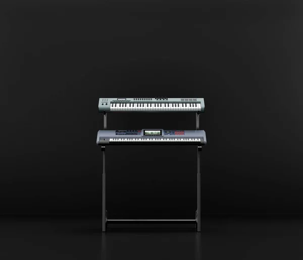 Muziekinstallatie Studio Toetsenbord Keyboard Erop Een Donkere Studio Niemand Rendering — Stockfoto