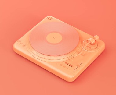 Pembe bir stüdyoda tek renkli turuncu DJ karıştırıcı ekipmanı, hiç kimse, 3D görüntüleme