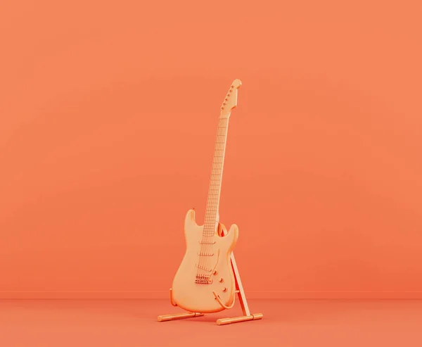 Guitare Monochrome Électro Couleur Orange Dans Studio Rose Personne Rendu — Photo