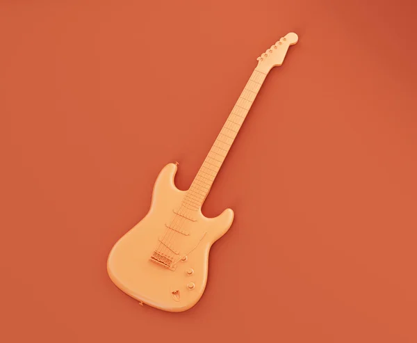 Monochrome orange color single electro guitar in a pink studio, nobody, 3d rendering