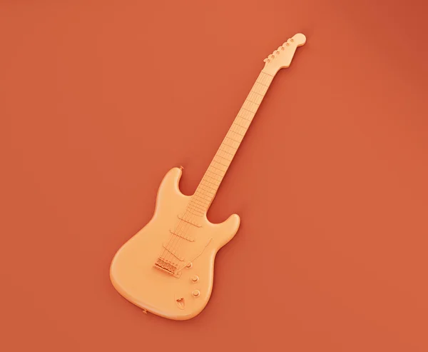 Tek renk turuncu tek elektro gitar pembe bir stüdyoda, hiç kimse, 3D görüntüleme