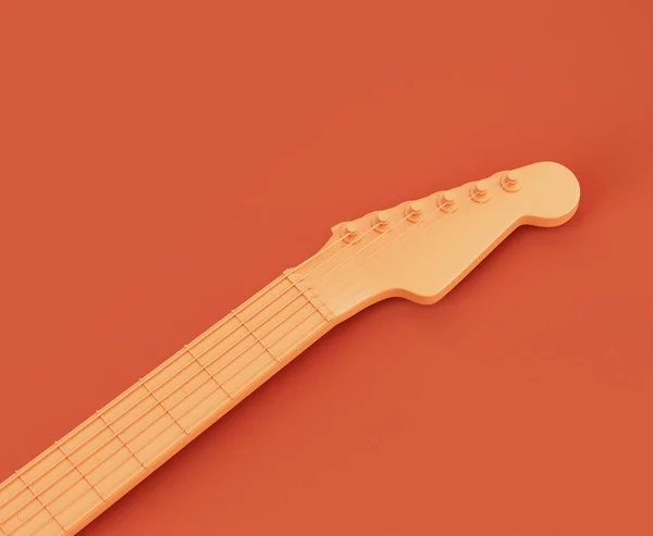 单色橙色单色电吉他手柄在粉红工作室 3D渲染 — 图库照片