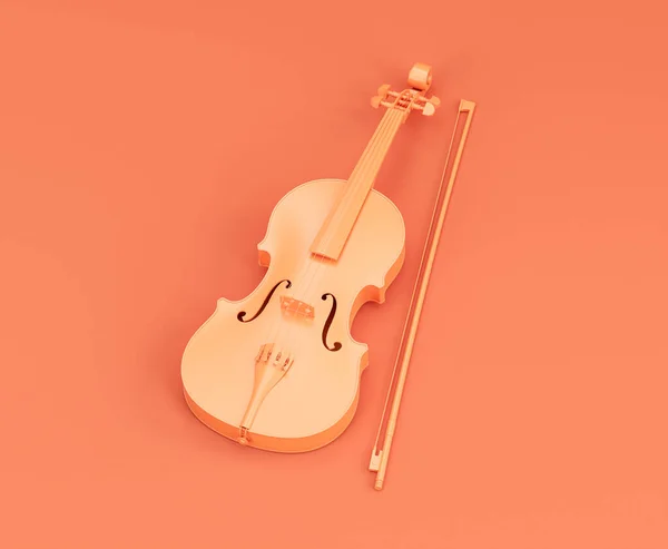 Einfarbig Orange Farbe Einzelne Violine Und Saite Einem Rosa Studio — Stockfoto