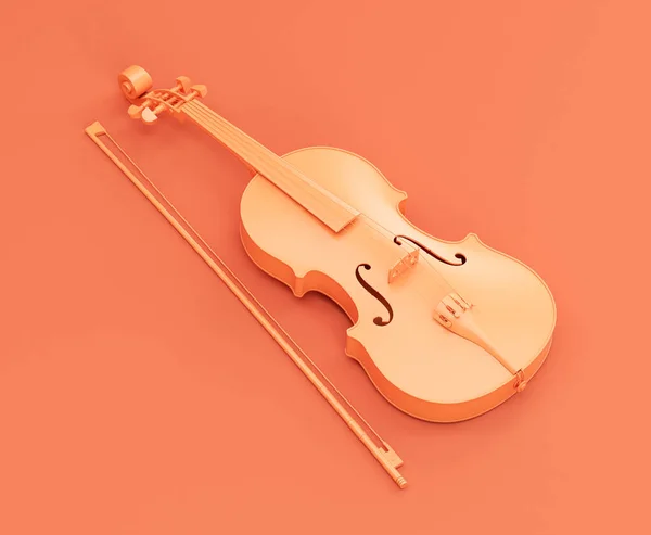 Einfarbig Orange Farbe Einzelne Violine Und Saite Einem Rosa Studio — Stockfoto