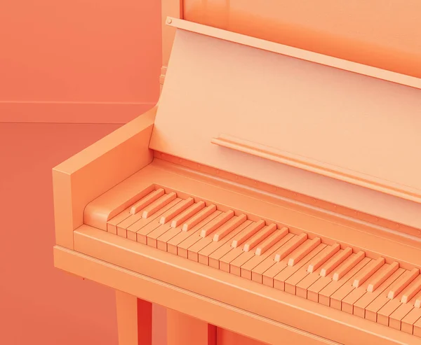 Monocromático Cor Laranja Vintage Console Madeira Piano Piano Ereto Estúdio — Fotografia de Stock