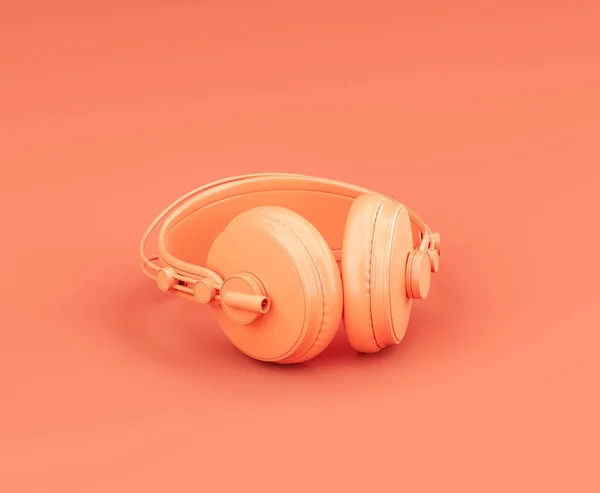 Auriculares Profesionales Color Naranja Monocromo Suelo Estudio Rosa Nadie Representación — Foto de Stock
