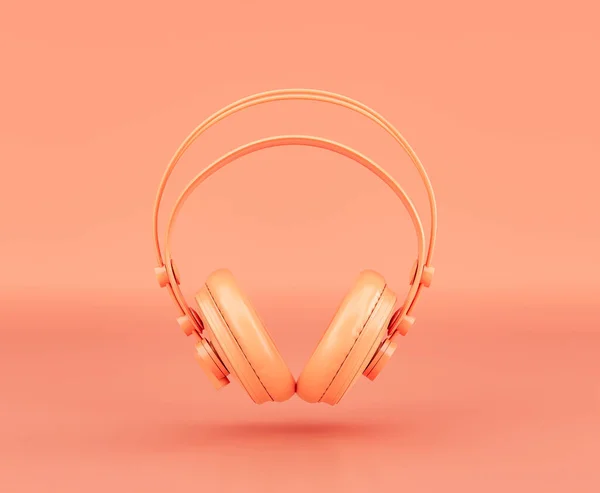 Monokróm Narancs Színű Professzionális Fejhallgató Egy Rózsaszín Stúdióban Senki Renderelés — Stock Fotó
