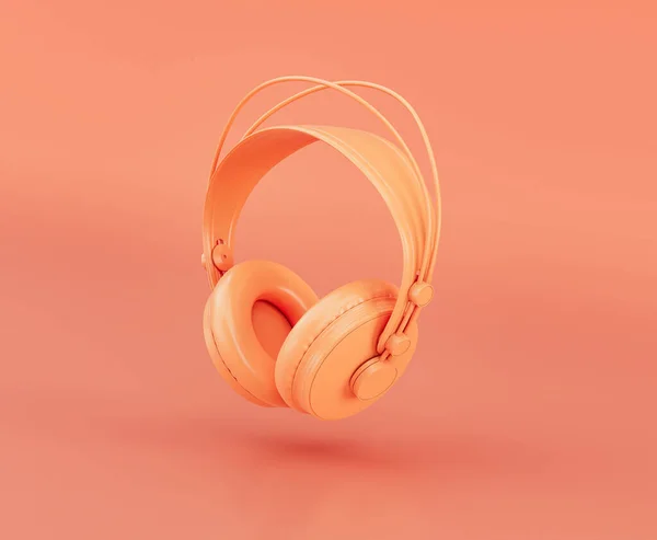 Auriculares Profesionales Color Naranja Monocromo Estudio Rosa Nadie Representación — Foto de Stock