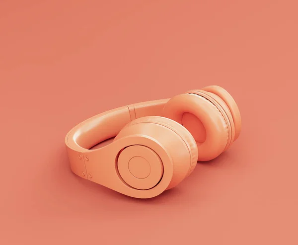 Auriculares Profesionales Color Naranja Monocromo Suelo Estudio Rosa Nadie Representación — Foto de Stock