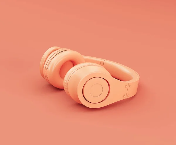 Monokróm Narancs Színű Professzionális Fejhallgató Padlón Egy Rózsaszín Stúdió Senki — Stock Fotó