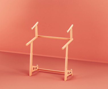 Pembe bir stüdyoda tek renkli turuncu stüdyo klavye standı, hiç kimse, 3D görüntüleme