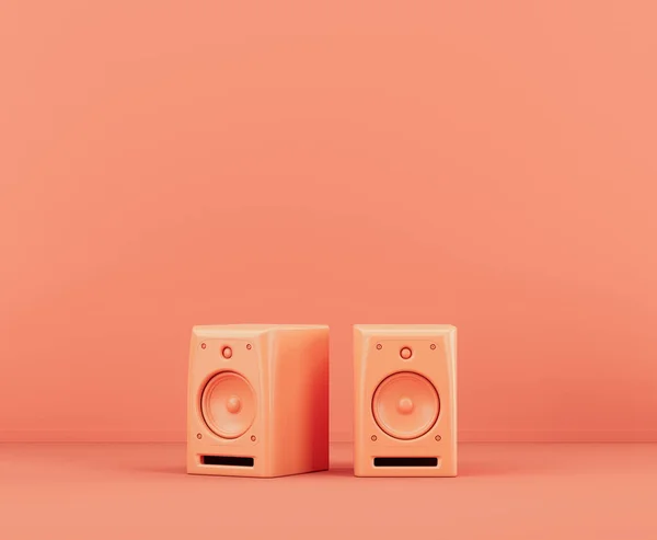 Altavoces Profesionales Color Naranja Monocromo Suelo Estudio Rosa Nadie Representación — Foto de Stock