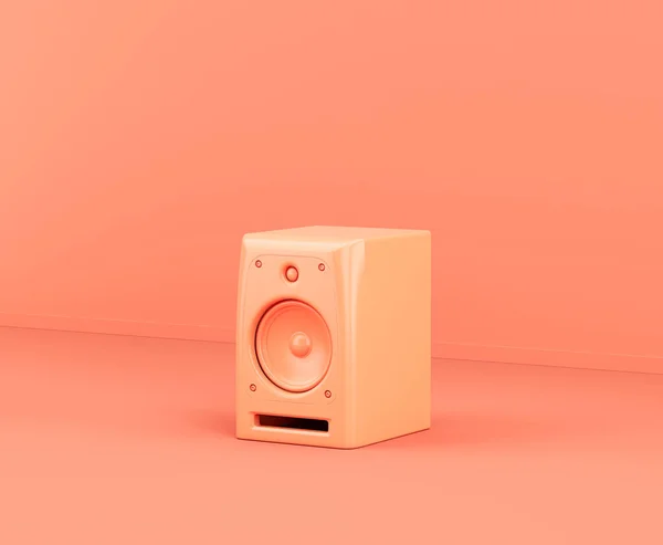Monokróm Narancs Színű Professzionális Hangszóró Padlón Egy Rózsaszín Stúdió Senki — Stock Fotó