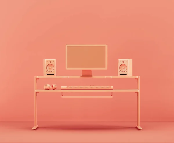 Monochrome Oranje Kleur Studio Bureau Werkstation Een Roze Studio Niemand — Stockfoto