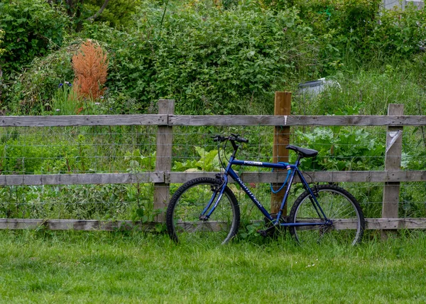 Bike tied to a fence post