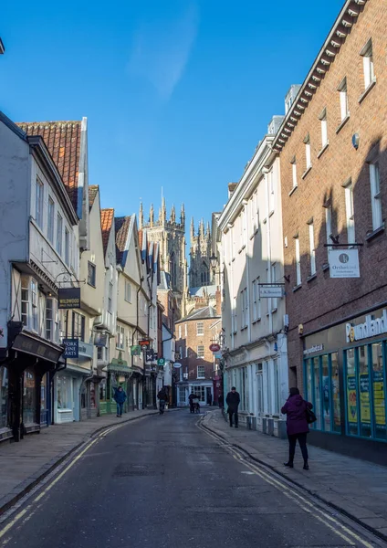 York Yorkshire 2021 Quiet Petergate York Few People Street Looking — Stock Photo, Image