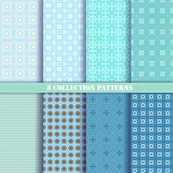 Colección 8 patrones vector azul — Vector de stock