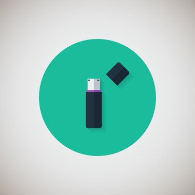 USB flash sürücü düz simgesi. Düz tasarım stili modern vektör çizim. Şık renk arka plan üzerinde izole. Düz uzun gölge simgesi. Düz tasarım öğeleri. EPS 10.