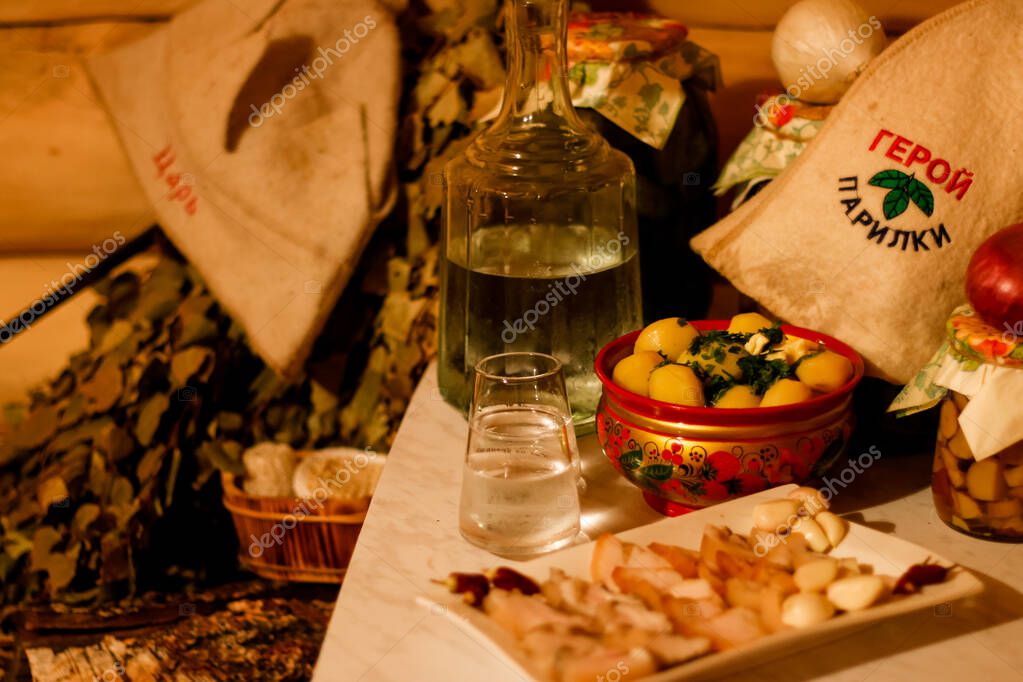 Russian bath with vodka 426361668 Larastock