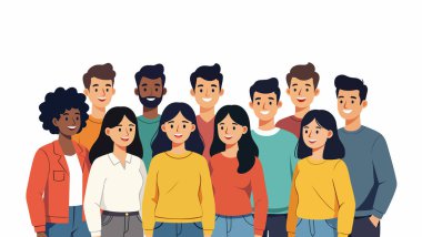 Çeşitli gülümseyen insanlardan oluşan bir grubun vektör çizimi