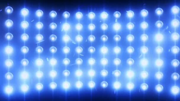 Bright flood lights background with particles and glow. Blue tint. Seamless loop. — Stock Video