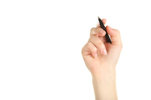 Mano femenina con pluma — Foto de Stock