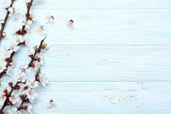 Ramos de árvores com flores na mesa de madeira — Fotografia de Stock