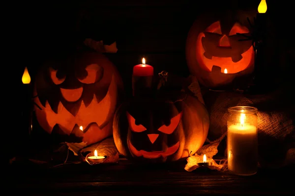 Halloween pumpkins with candles — Stock Photo, Image