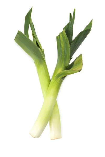 Green leeks isolated on a white — Stock Photo, Image