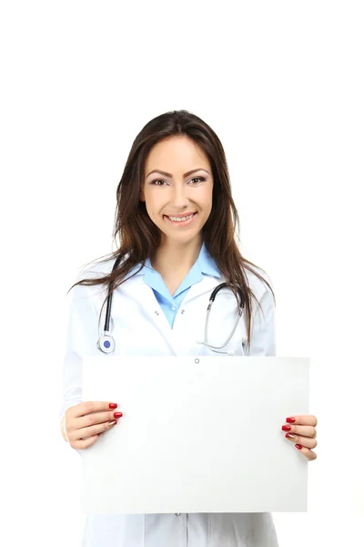 Médecin avec feuille sur papier blanc — Photo