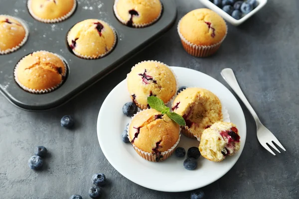 Muffin lezat dengan blueberry — Stok Foto