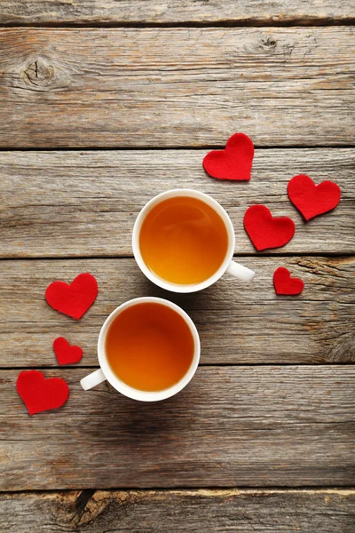 Love hearts with cups of tea — Stock Photo, Image