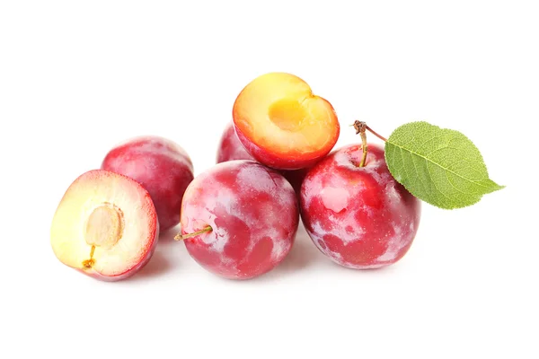 Fresh plums on white — Stock Photo, Image