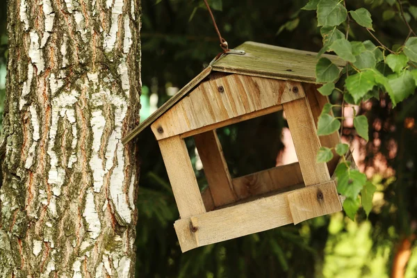 Деревянная кормушка для птиц — стоковое фото