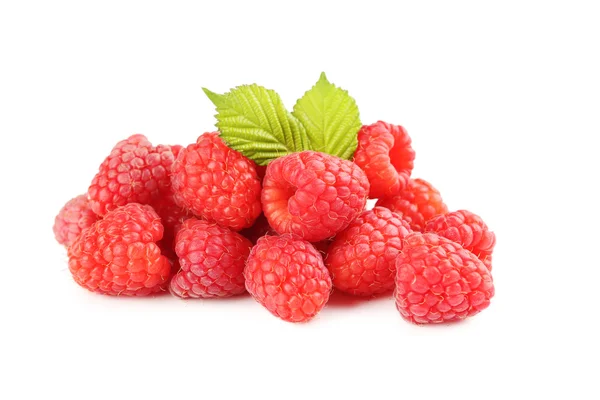 Red raspberries on a white — Stock Photo, Image