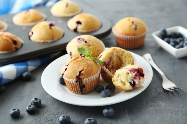 Muffins com mirtilos fechar — Fotografia de Stock