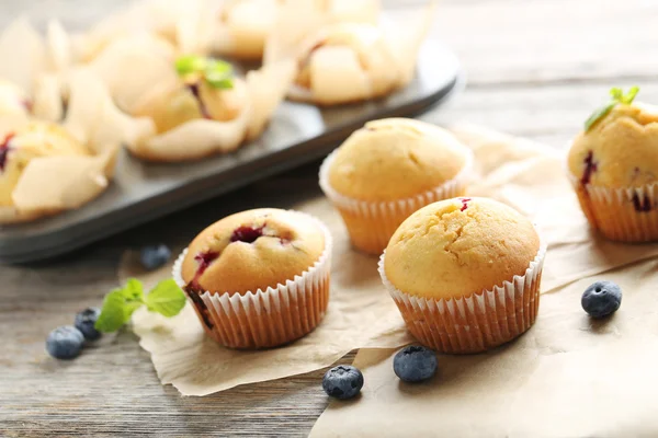 Muffiny s borůvkami zblízka — Stock fotografie