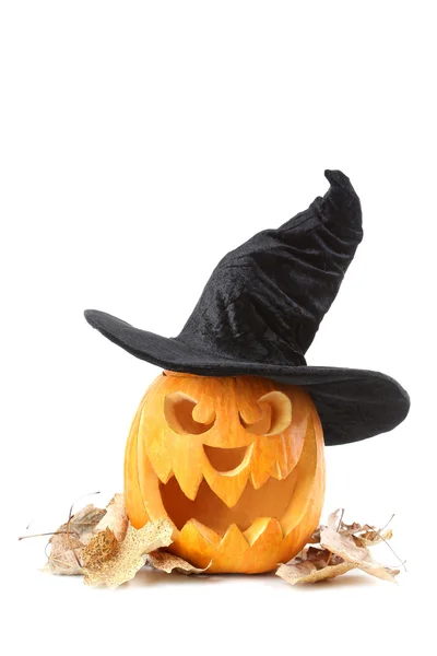 Halloween pompoen met hoed — Stockfoto