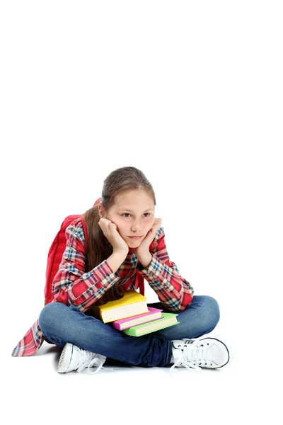 Menina da escola em um branco — Fotografia de Stock