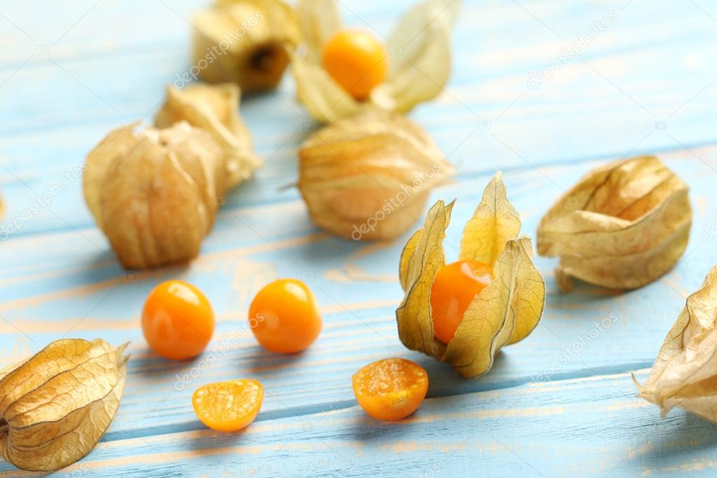 Ripe physalis on table 