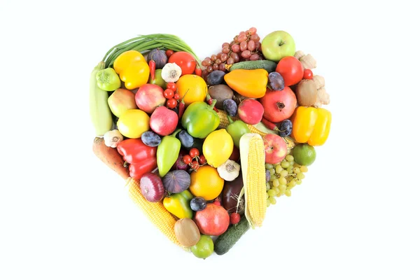 Frutas e legumes em forma de coração — Fotografia de Stock