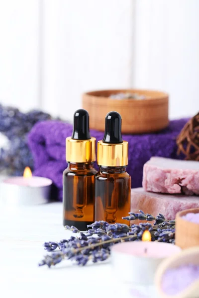 Lavender oil with soap — Stock Photo, Image