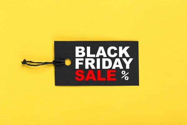 Etichetă Vânzare Text Black Friday Vânzare Fundal Galben — Fotografie, imagine de stoc