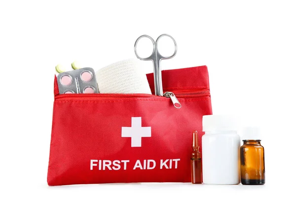 First Aid Kit Medical Supplies Isolated White Background — Stock Photo, Image