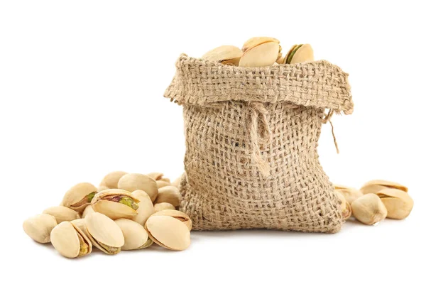 Tasty Pistachios Sack White Background — Stock Photo, Image